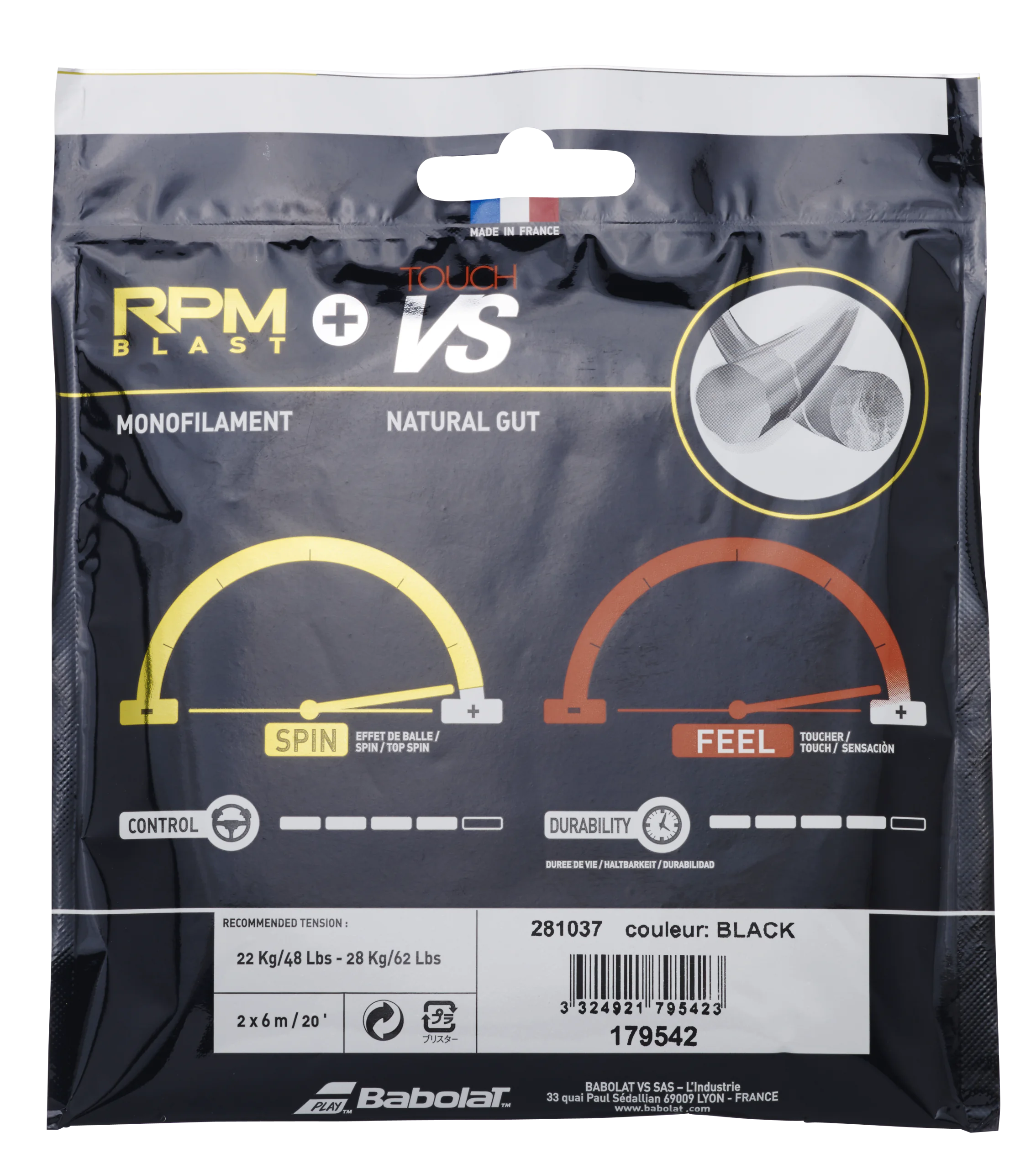 BABOLAT HYBRID RPMB 125 + VS 130 __ Black __ 12M